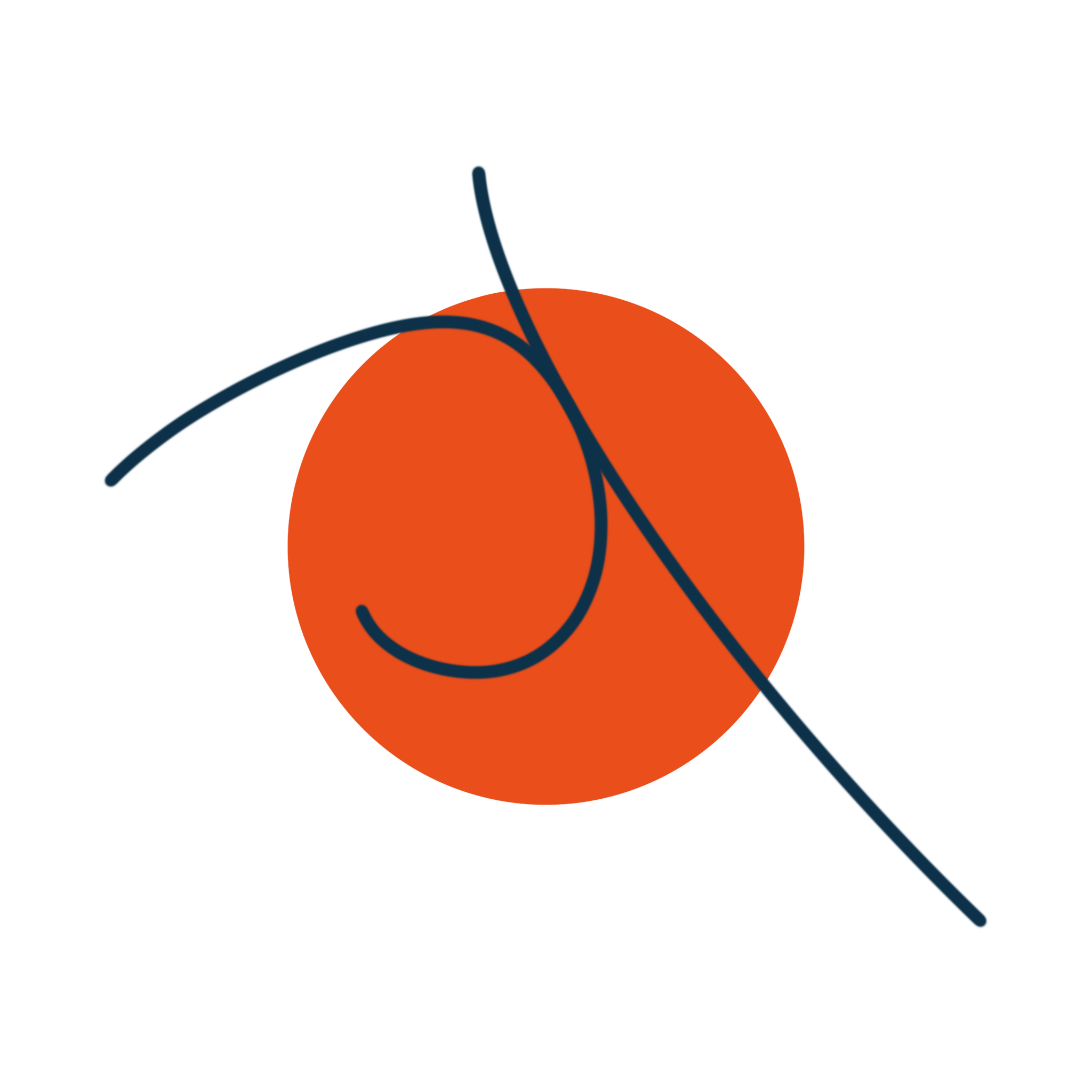 Motif représentant le logo simplifié de relation toxique. fr. Deux courbes bleu foncé sur fond orange flamme. Il symbolise un corps qui se libère des relations toxiques